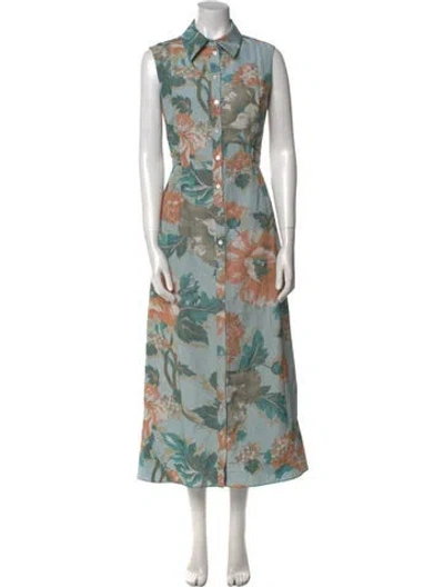 Pre-owned Erdem Floral Print Long Dress In Blue