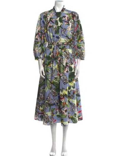 Pre-owned Erdem Floral Print Long Dress In Blue