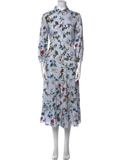 Pre-owned Erdem Floral Print Long Dress In Blue