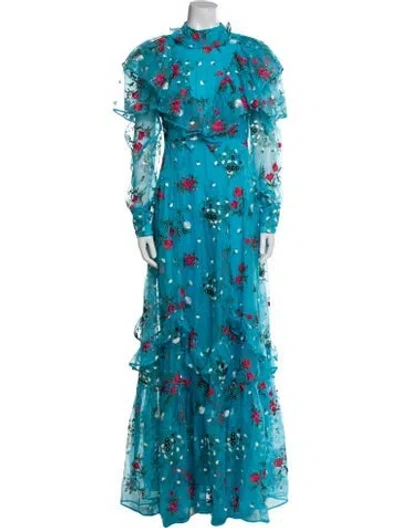 Pre-owned Erdem Floral Print Long Dress In Blue