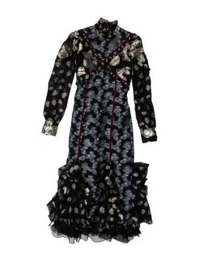 Pre-owned Erdem Floral Print Long Dress In Blue