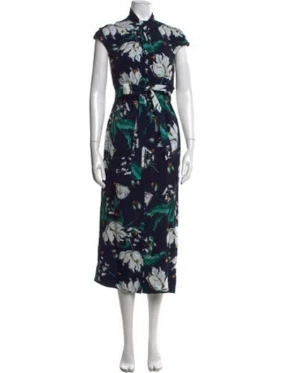 Pre-owned Erdem Floral Print Long Dress In Blue