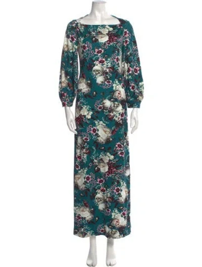 Pre-owned Erdem Floral Print Long Dress In Blue