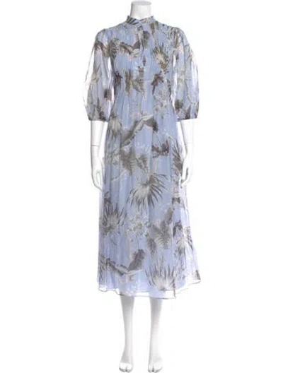Pre-owned Erdem Floral Print Long Dress In Blue
