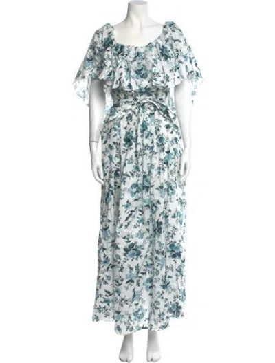 Pre-owned Erdem Floral Print Long Dress In Blue