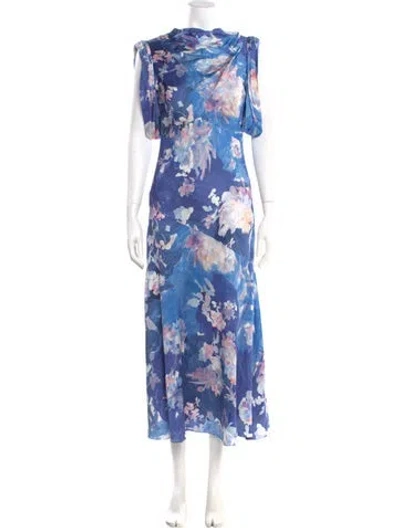 Pre-owned Erdem Floral Print Long Dress In Blue