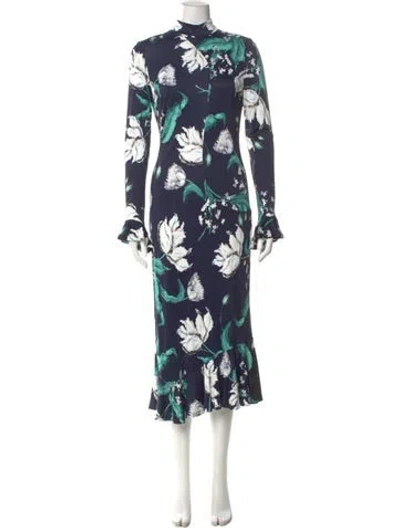 Pre-owned Erdem Floral Print Long Dress In Blue