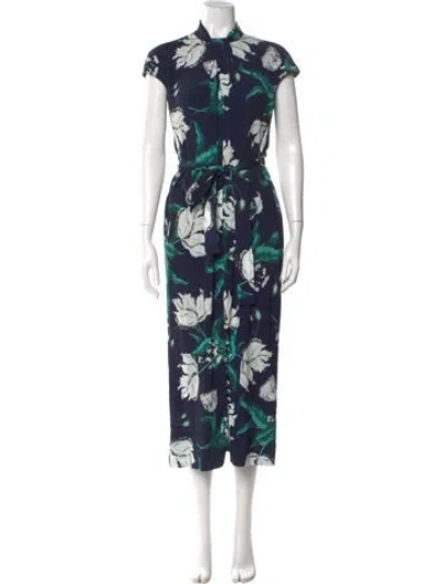 Pre-owned Erdem Floral Print Long Dress In Blue