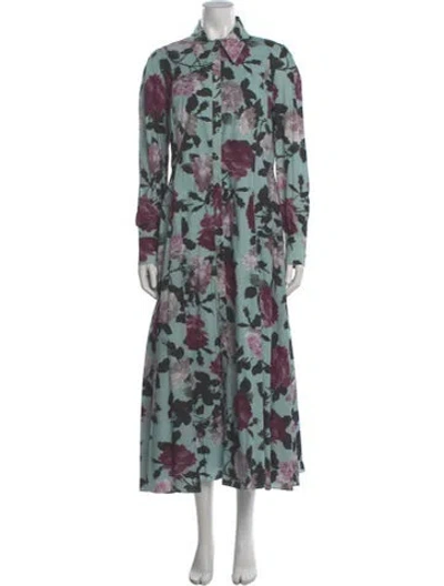 Pre-owned Erdem Floral Print Long Dress In Blue