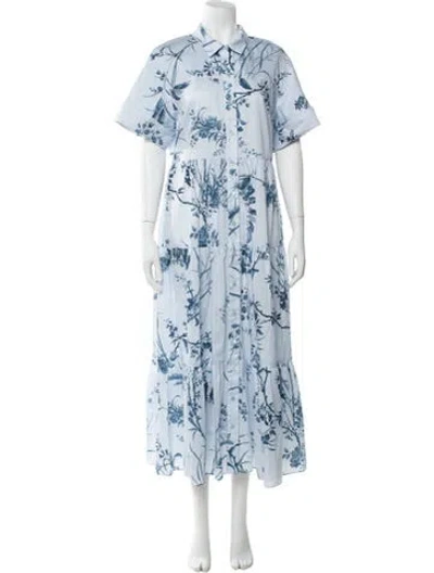 Pre-owned Erdem Floral Print Long Dress In Blue