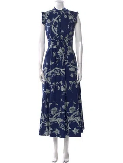 Pre-owned Erdem Floral Print Long Dress In Blue