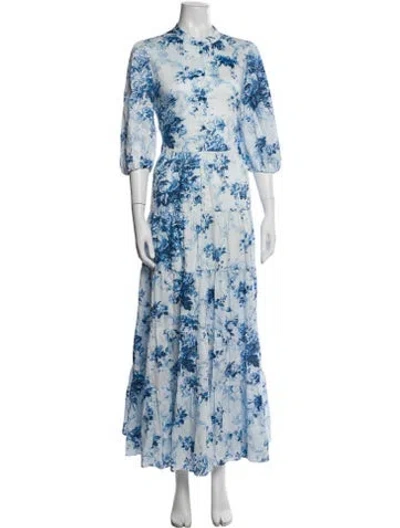 Pre-owned Erdem Floral Print Long Dress In Blue