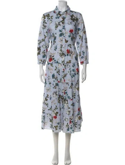 Pre-owned Erdem Floral Print Long Dress In Blue