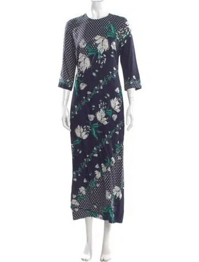 Pre-owned Erdem Floral Print Long Dress In Blue