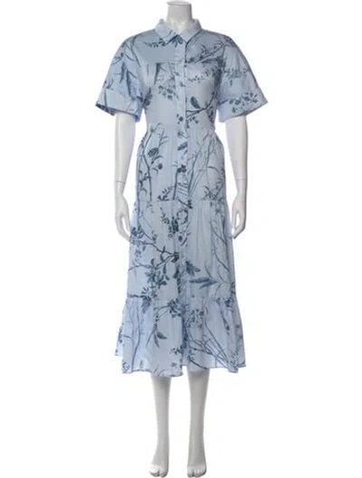Pre-owned Erdem Floral Print Long Dress In Blue