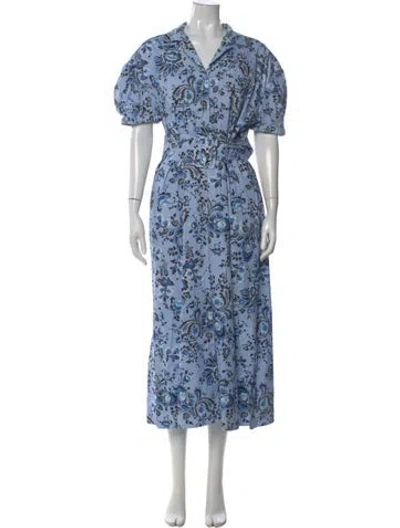 Pre-owned Erdem Floral Print Long Dress In Blue