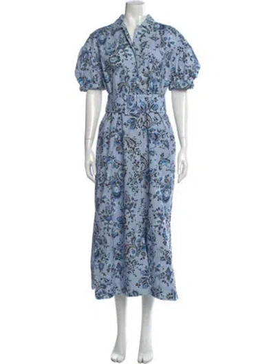 Pre-owned Erdem Floral Print Long Dress In Blue