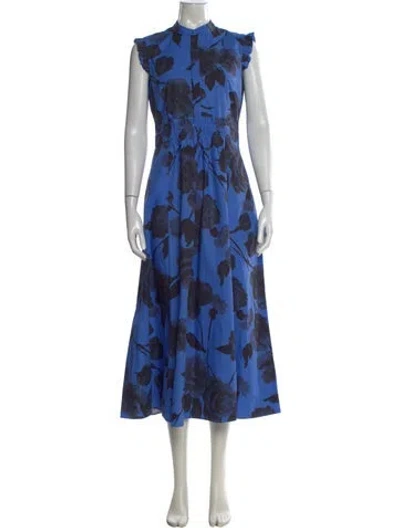 Pre-owned Erdem Floral Print Long Dress In Blue