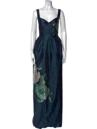 Pre-owned Erdem Floral Print Long Dress In Blue