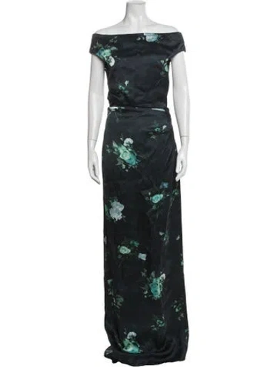 Pre-owned Erdem Floral Print Long Dress In Blue