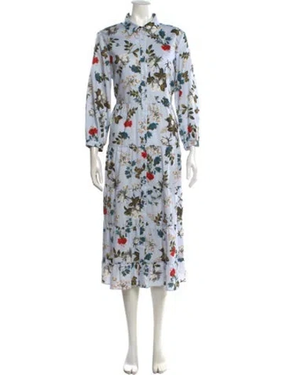 Pre-owned Erdem Floral Print Long Dress In Blue