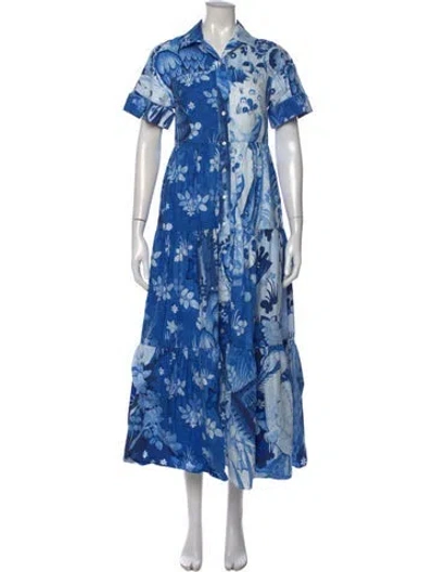 Pre-owned Erdem Floral Print Long Dress In Blue