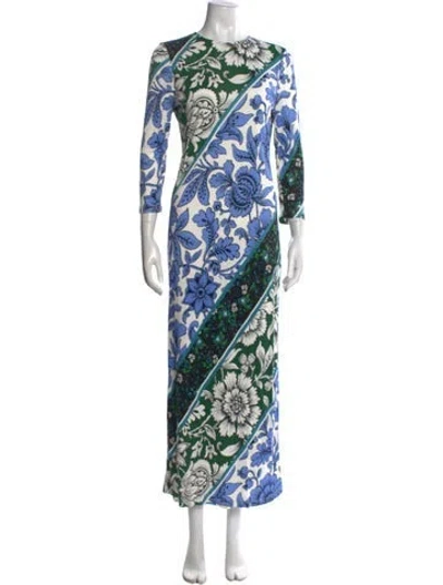 Pre-owned Erdem Floral Print Long Dress In Blue