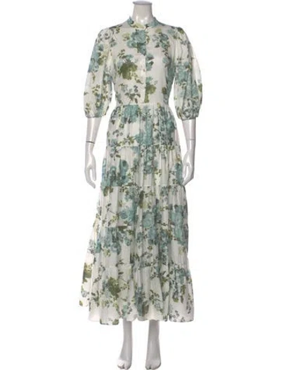 Pre-owned Erdem Floral Print Long Dress In Blue
