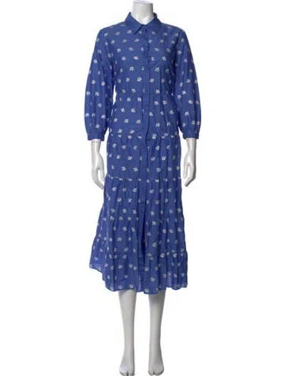 Pre-owned Erdem Floral Print Long Dress In Blue
