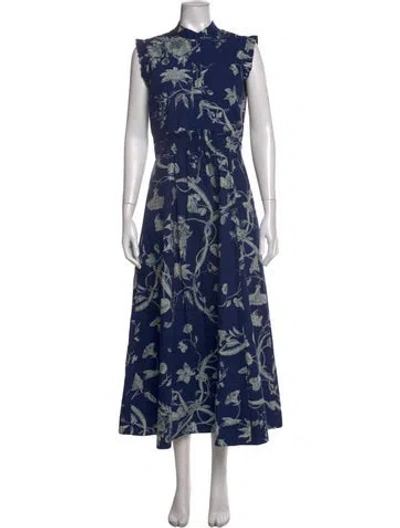 Pre-owned Erdem Floral Print Long Dress In Blue
