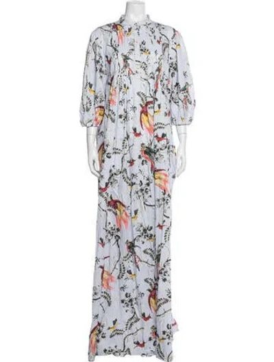 Pre-owned Erdem Floral Print Long Dress In Blue