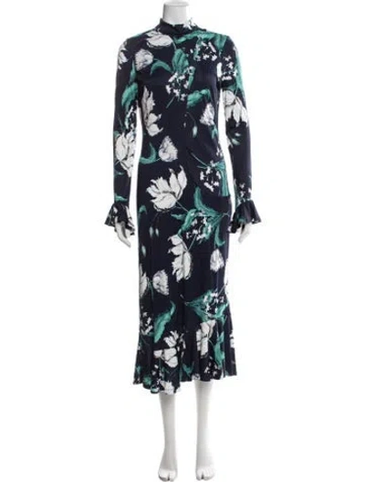 Pre-owned Erdem Floral Print Long Dress In Blue/green/white