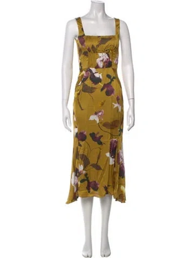 Pre-owned Erdem Floral Print Long Dress In Gold