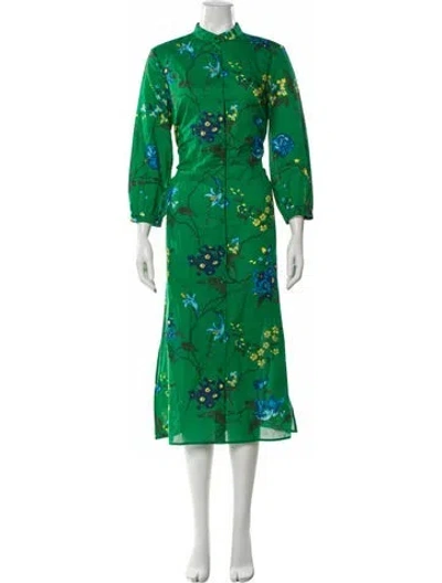 Pre-owned Erdem Floral Print Long Dress In Green