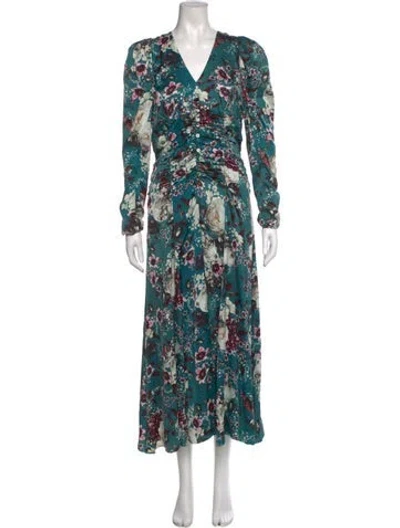 Pre-owned Erdem Floral Print Long Dress In Green