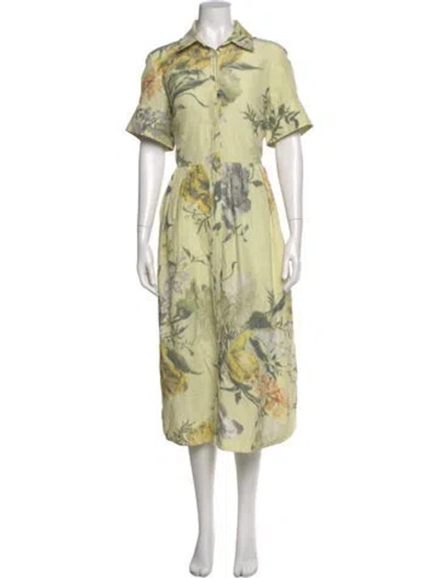 Pre-owned Erdem Floral Print Long Dress In Green