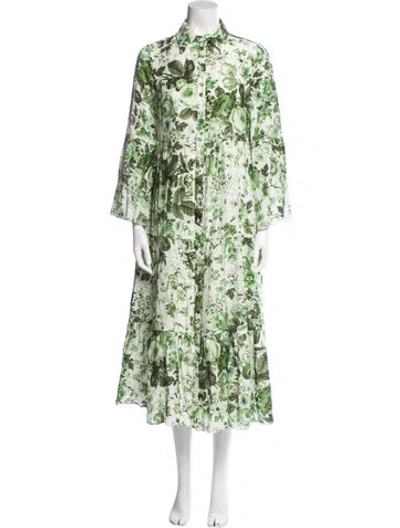 Pre-owned Erdem Floral Print Long Dress In Green