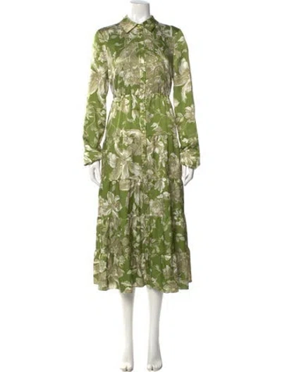 Pre-owned Erdem Floral Print Long Dress In Green