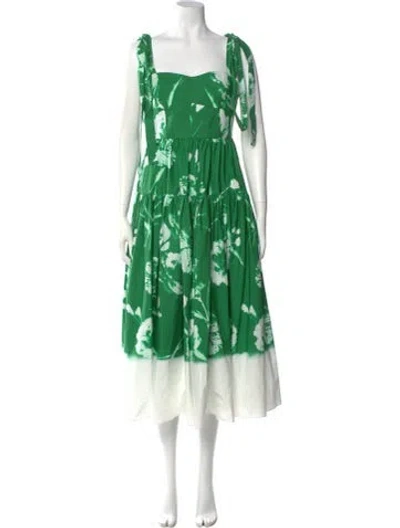 Pre-owned Erdem Floral Print Long Dress In Green