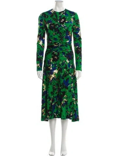 Pre-owned Erdem Floral Print Long Dress In Green