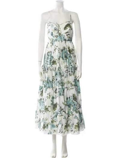 Pre-owned Erdem Floral Print Long Dress In Green