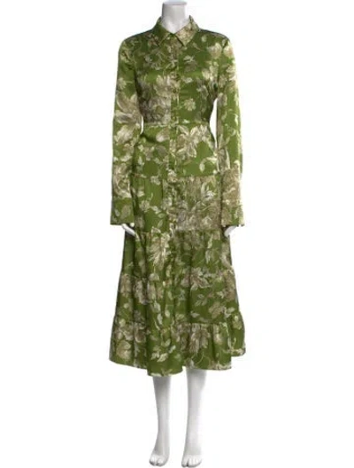 Pre-owned Erdem Floral Print Long Dress In Green