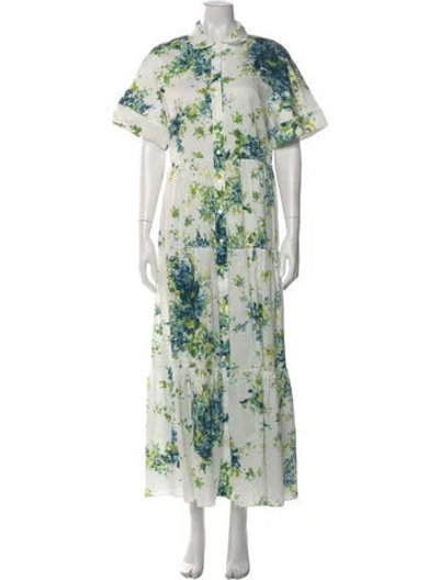 Pre-owned Erdem Floral Print Long Dress In Green