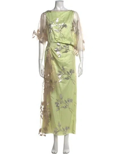 Pre-owned Erdem Floral Print Long Dress In Green