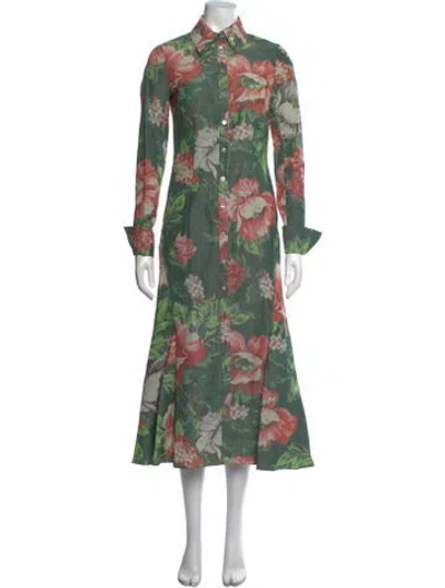 Pre-owned Erdem Floral Print Long Dress In Green