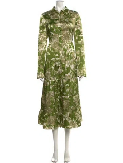 Pre-owned Erdem Floral Print Long Dress In Green
