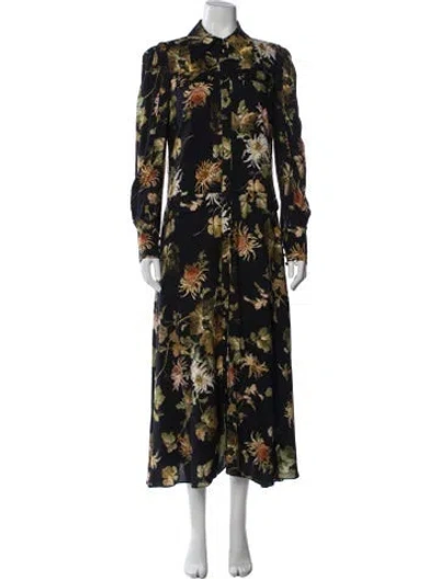 Pre-owned Erdem Floral Print Long Dress In Green