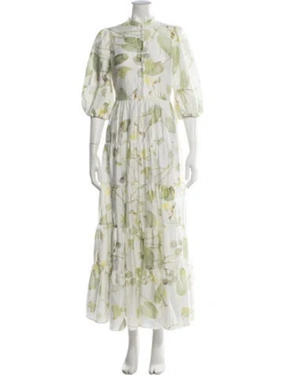 Pre-owned Erdem Floral Print Long Dress In Green
