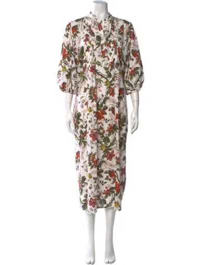 Pre-owned Erdem Floral Print Long Dress In Green/white