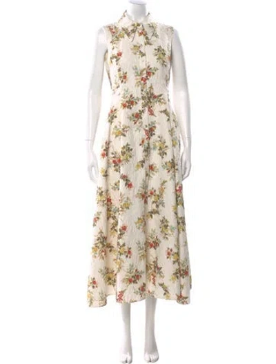 Pre-owned Erdem Floral Print Long Dress In Neutral